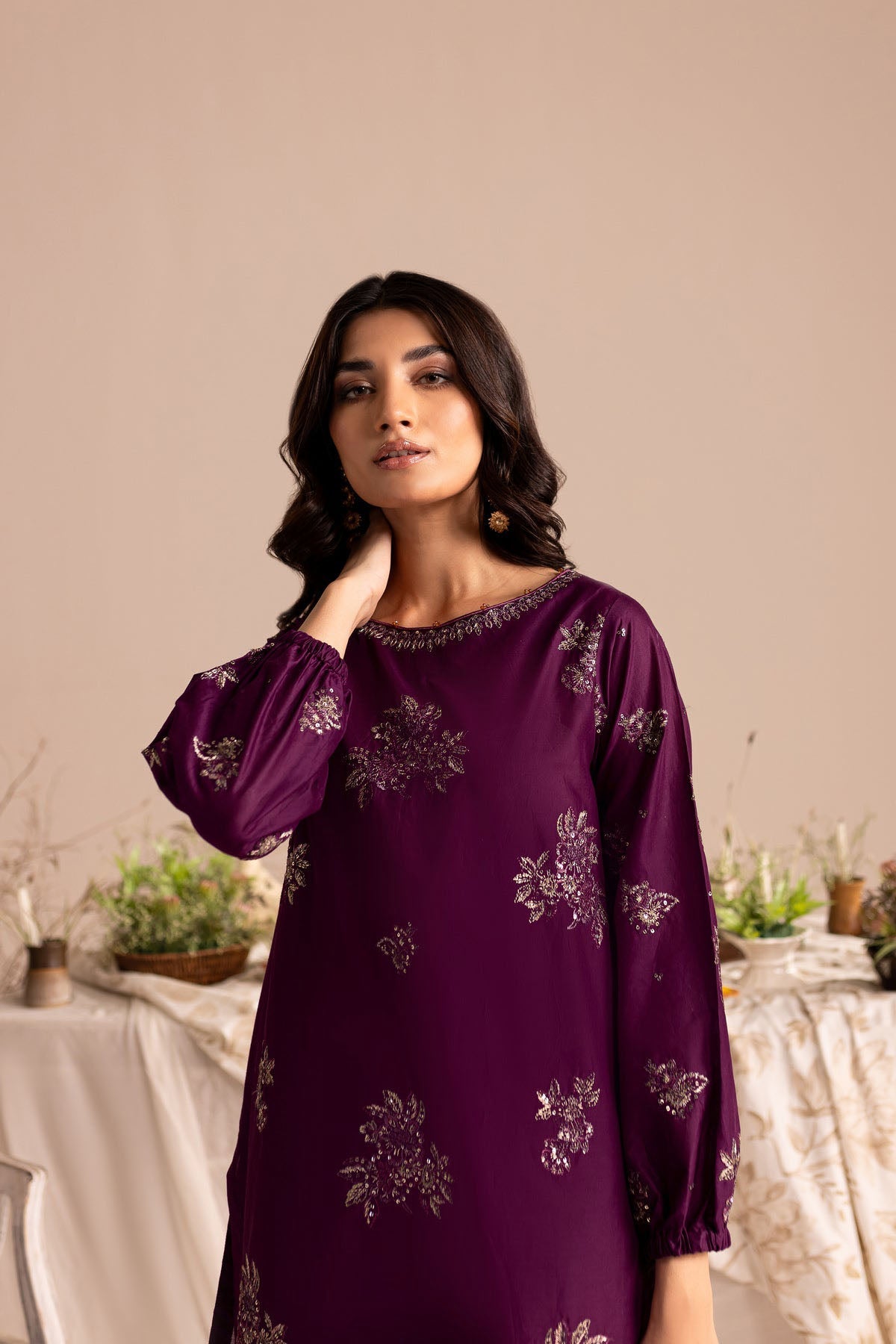 Winter - Deep Mulberry - 2Pc Embroidered Dress Purple