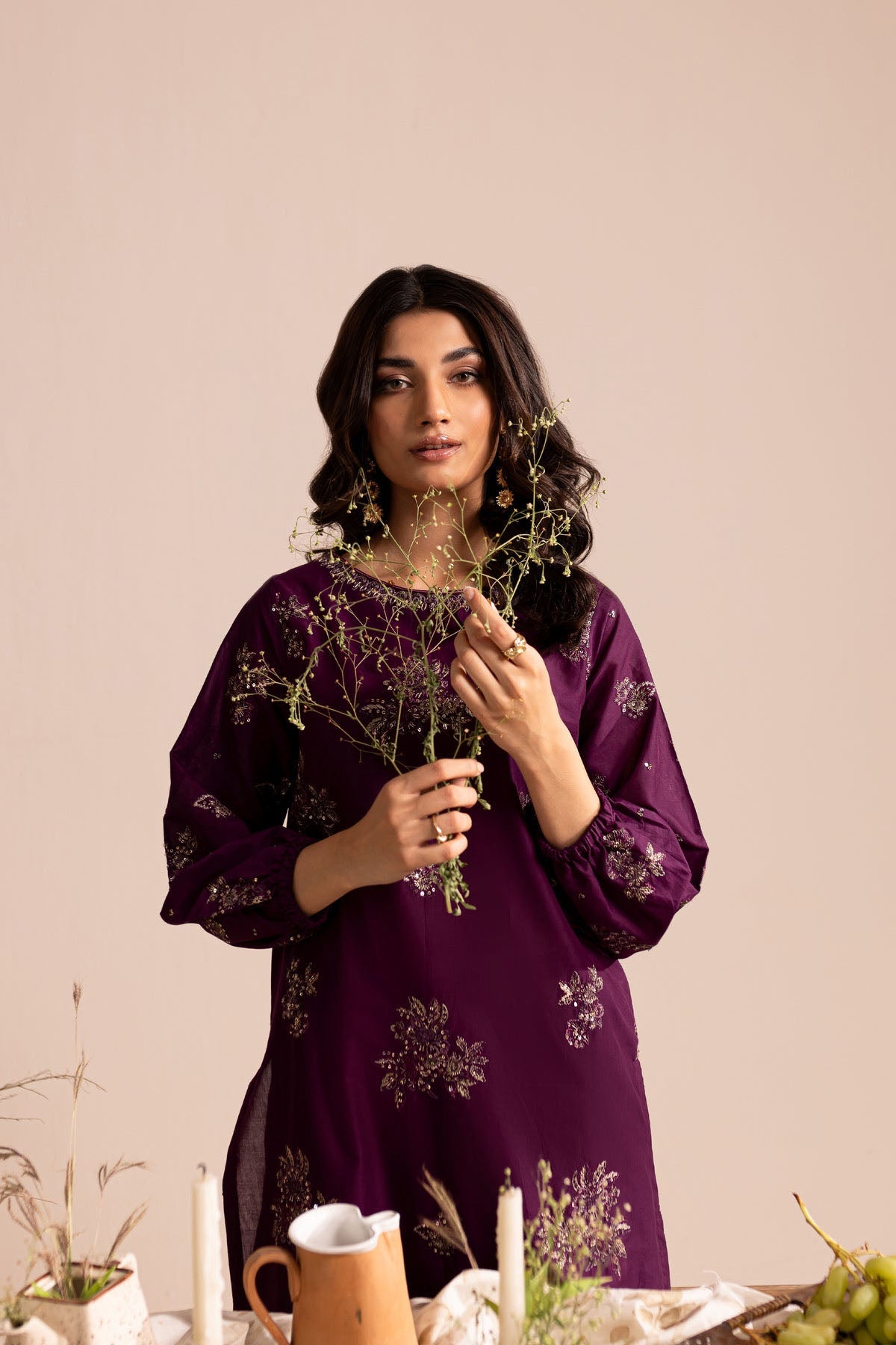 Winter - Deep Mulberry - 2Pc Embroidered Dress Purple