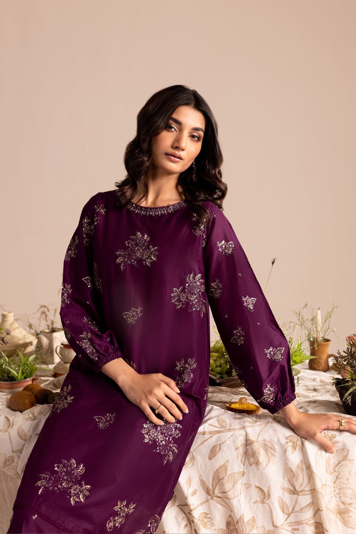 Winter - Deep Mulberry - 2Pc Embroidered Dress Purple