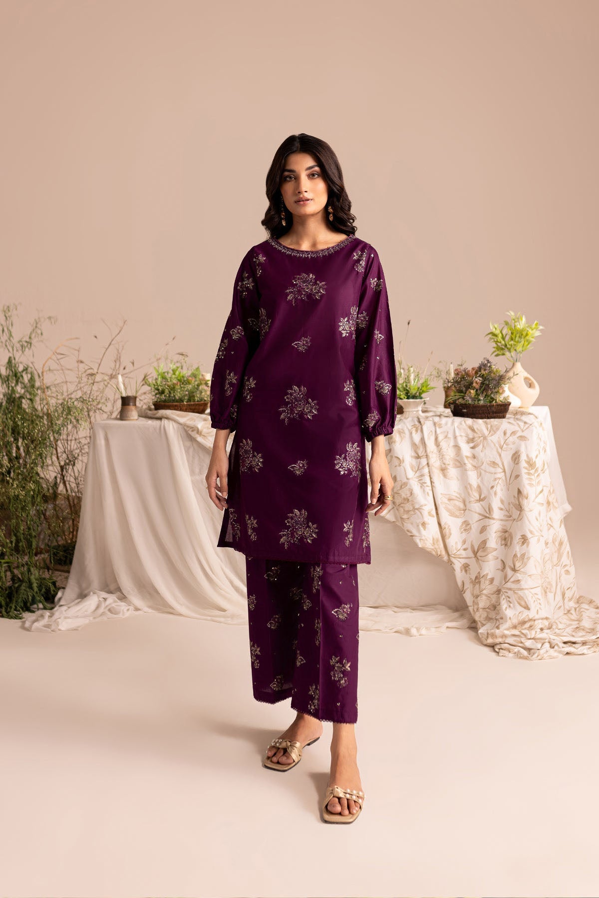 Winter - Deep Mulberry - 2Pc Embroidered Dress Purple