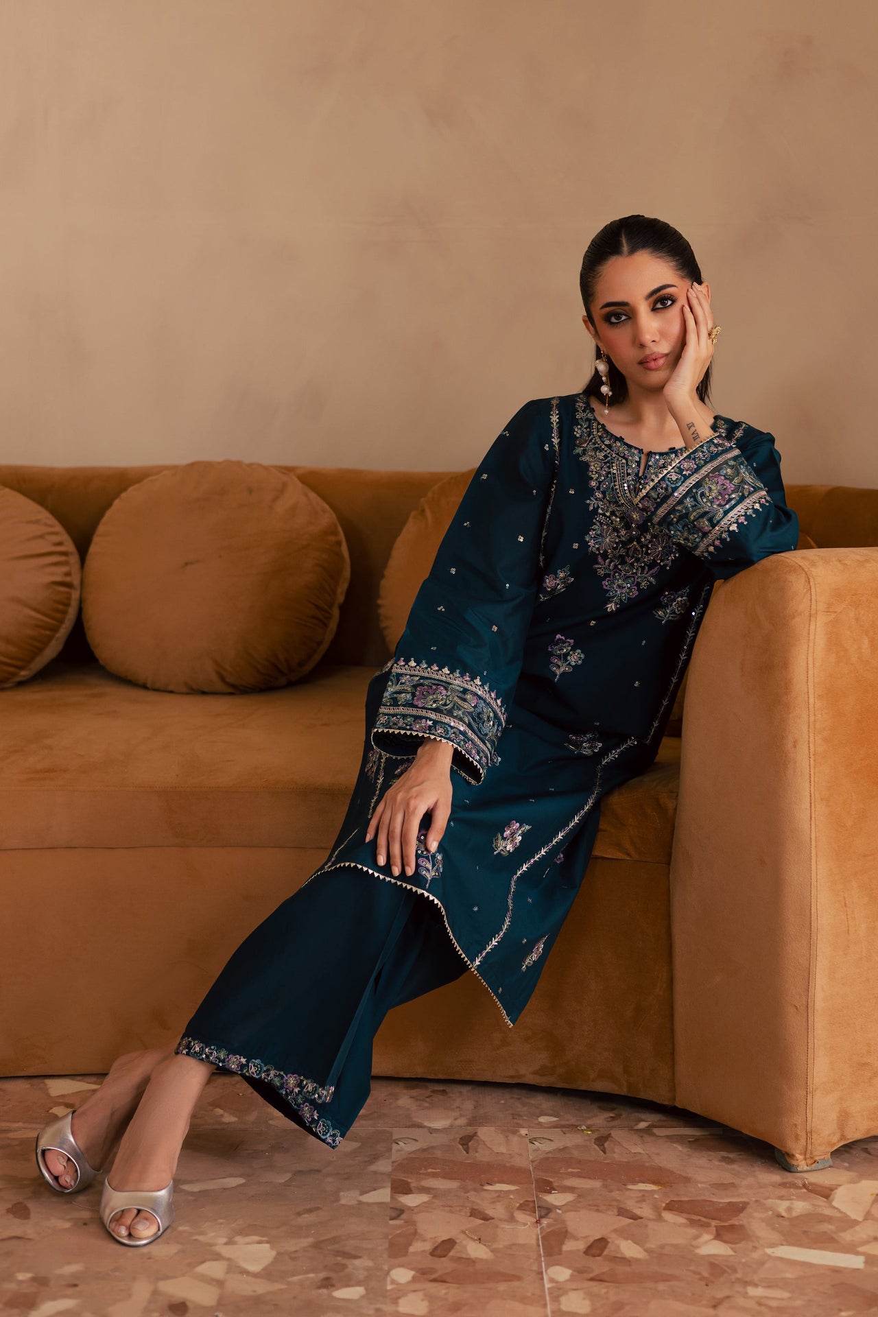 New Arrival - Pine - 2Pc Embroidered Dress