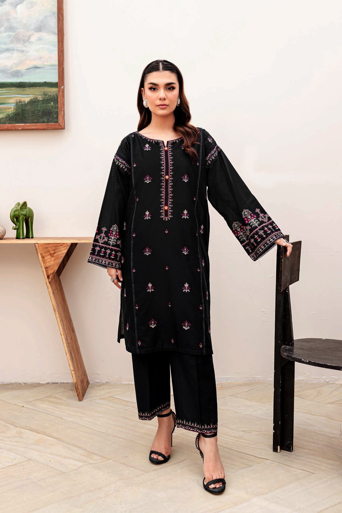Winter - Best Selling - Aster Black - 2Pc Embroidered Dress