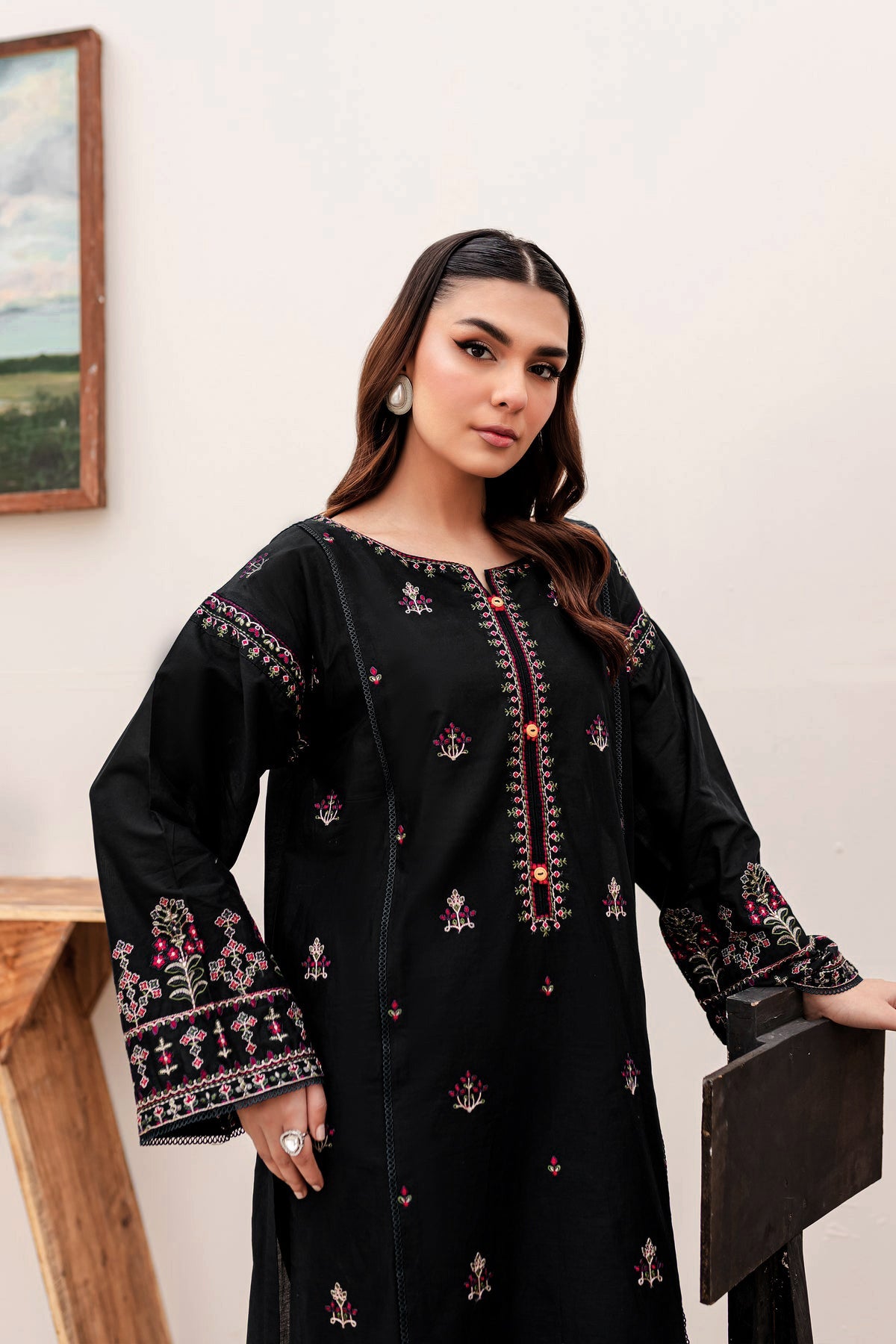 Winter - Best Selling - Aster Black - 2Pc Embroidered Dress