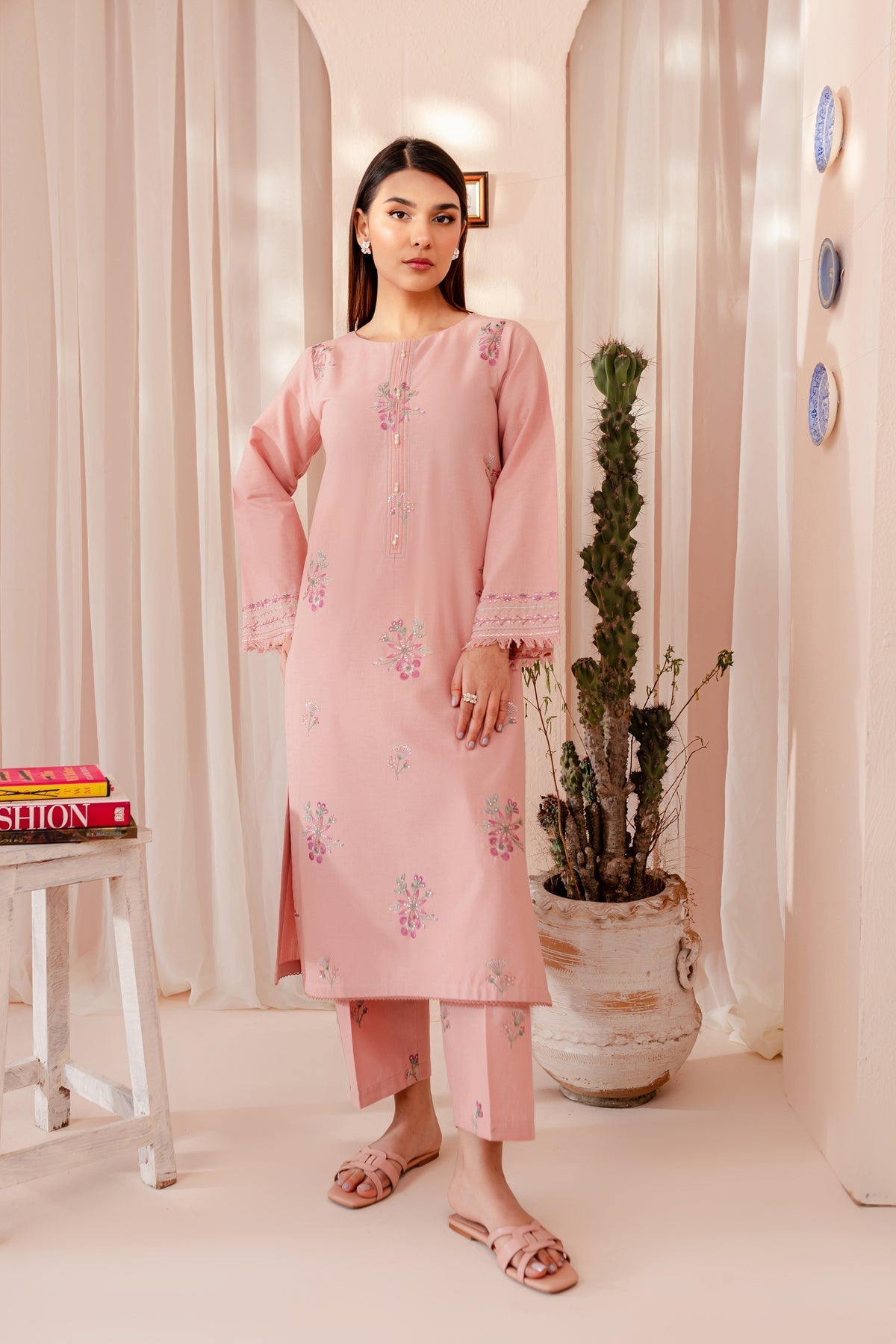 Restocked - Pink Lily - 2Pc Embroidered Dress