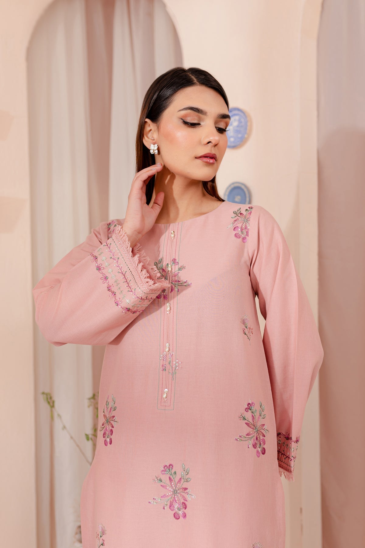 Restocked - Pink Lily - 2Pc Embroidered Dress
