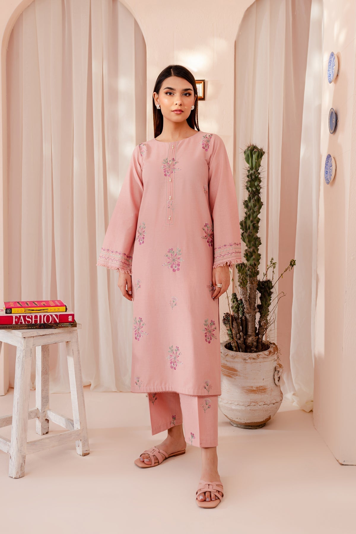 Restocked - Pink Lily - 2Pc Embroidered Dress