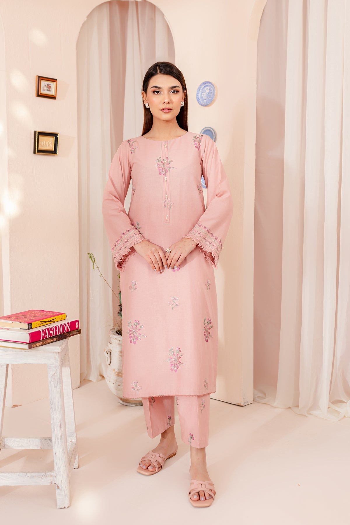 Restocked - Pink Lily - 2Pc Embroidered Dress