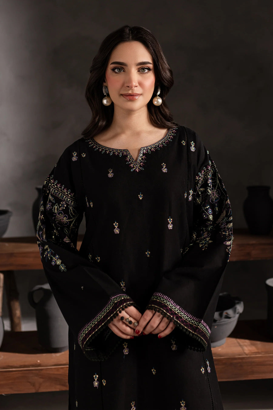 Best Selling - Black Berry - Stitched 2Pc Embroidered Dress