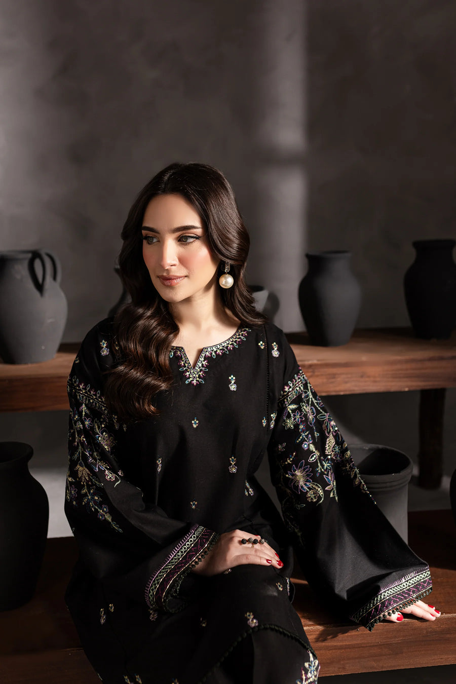 Best Selling - Black Berry - Stitched 2Pc Embroidered Dress