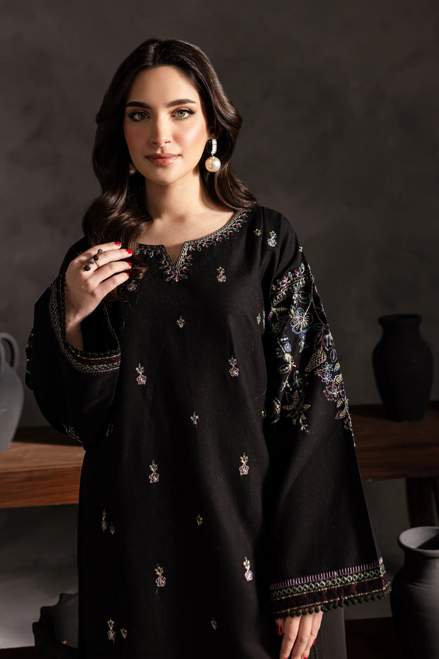 Best Selling - Black Berry - Stitched 2Pc Embroidered Dress
