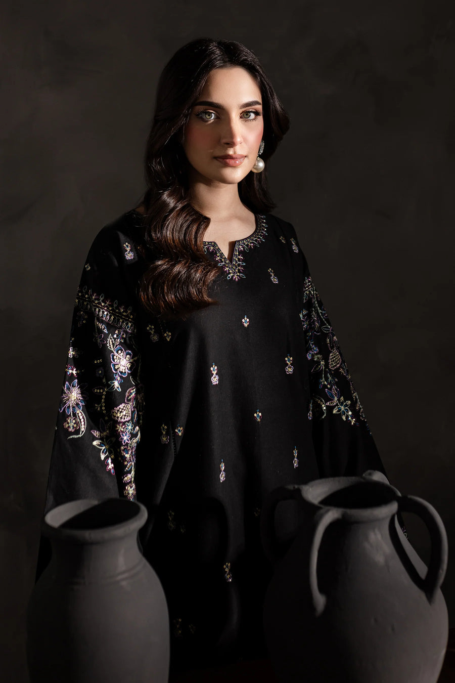 Best Selling - Black Berry - Stitched 2Pc Embroidered Dress